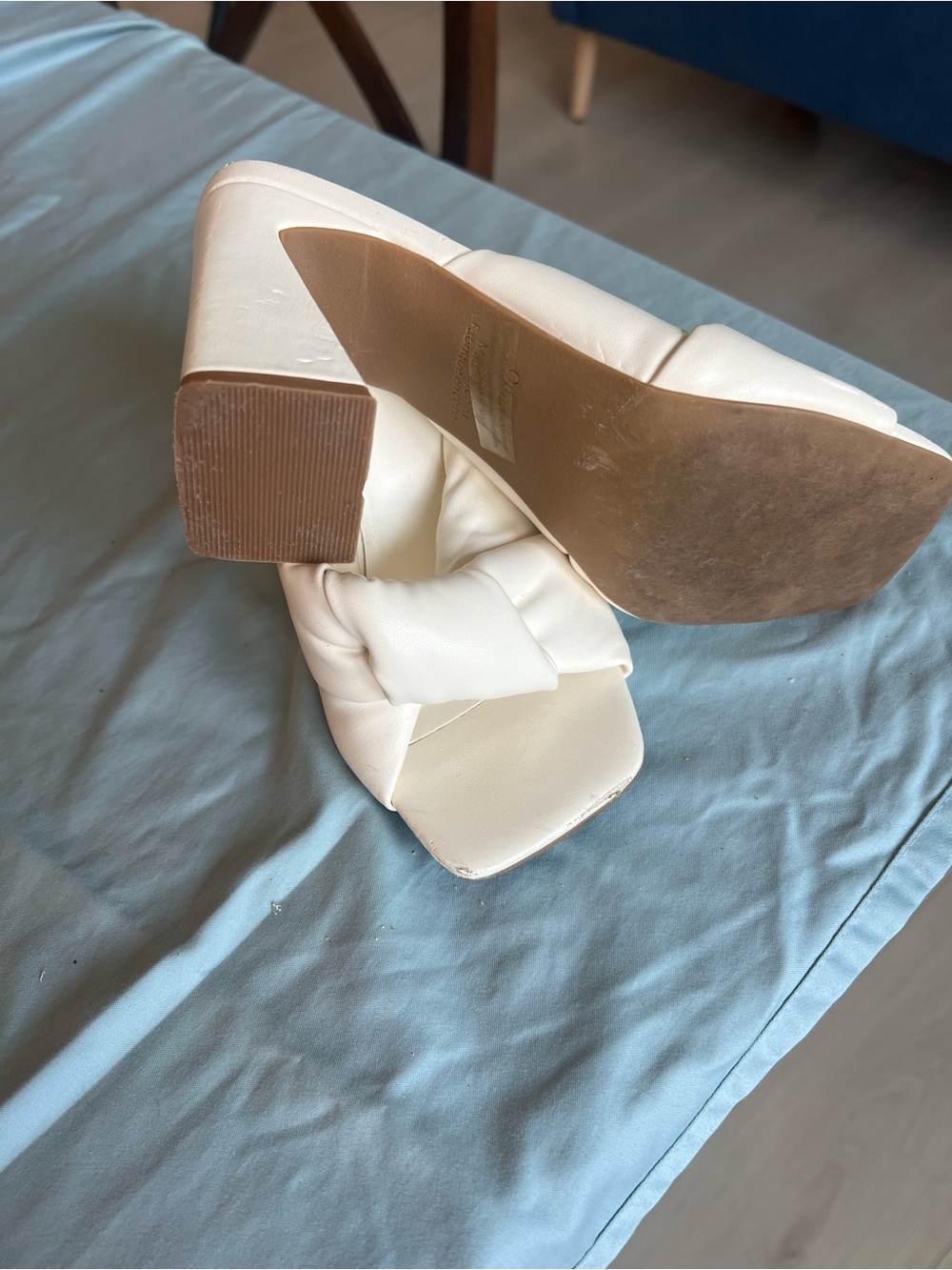 Cream Knotted Block Heel Mules